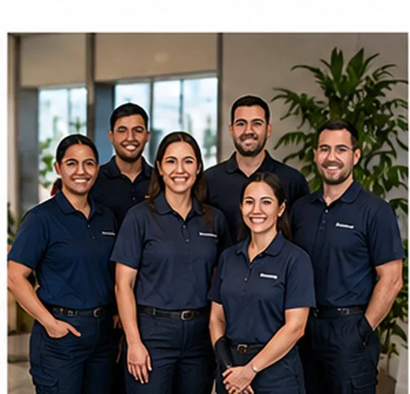 An Impact Cleaning crew in uniform at a Toronto office