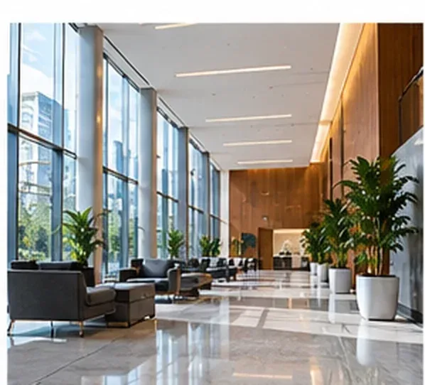 Clean lobby and reception area of a Toronto office building